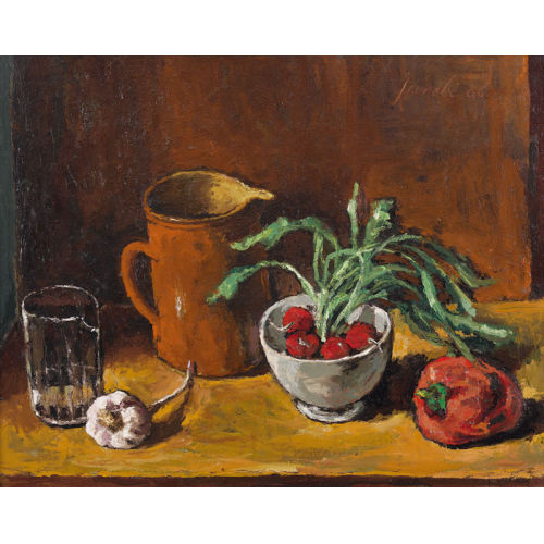 JEANNE) JANEB� (EIGTL. BARRAUD-PELLET : Stillleben mit Radieschen, Knoblauch und Peperoni (DOBIASCHOFSKY AUKTIONEN AG)