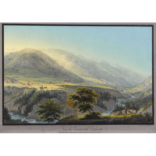JOHANN LUDWIG BLEULER : 'Vue du Couvent de Dissentis pr�s de la r�union des deux bras du Rhin sup�rieure et celui du milieu en Grisons' (DOBIASCHOFSKY AUKTIONEN AG)