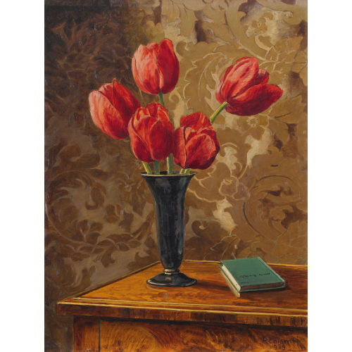 PLINIO COLOMBI : Stillleben mit Tulpen und Buch (DOBIASCHOFSKY AUKTIONEN AG)