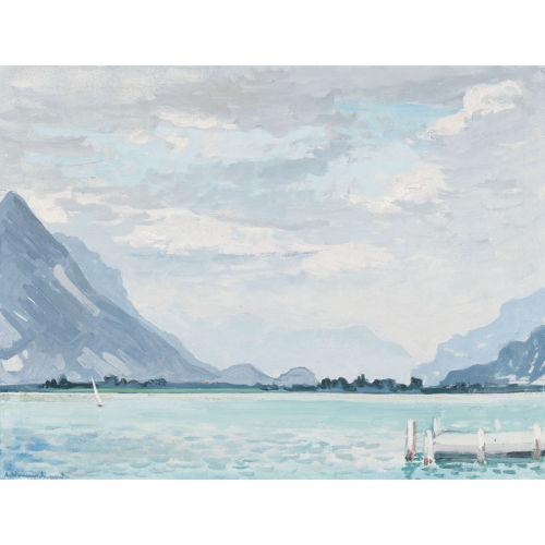 ALBERT NEUENSCHWANDER : Thunersee mit Harder (DOBIASCHOFSKY AUKTIONEN AG)