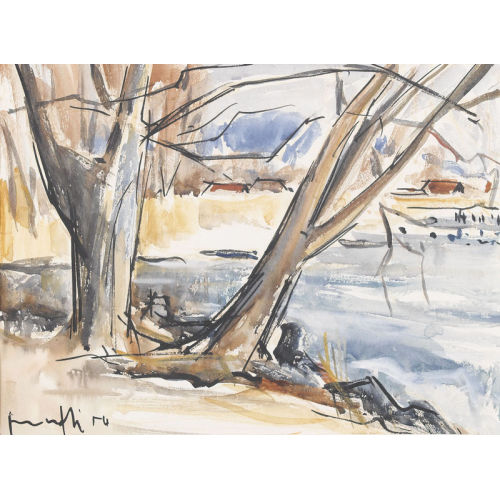 WALTER MAFLI : Ufer des Neuenburgersees mit zwei B�umen (DOBIASCHOFSKY AUKTIONEN AG)