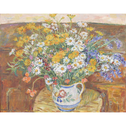 FRITZ MEIJER : Feldblumenstrauss in einer Henkelvase (DOBIASCHOFSKY AUKTIONEN AG)
