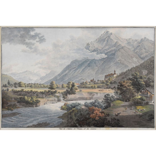 JOHANN LUDWIG ABERLI : 'V�e du Chateau de Wimmis et des environs' (DOBIASCHOFSKY AUKTIONEN AG)