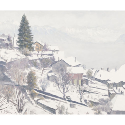 ALBERT DUPLAIN : Winterliches Dorf im Lavaux (DOBIASCHOFSKY AUKTIONEN AG)