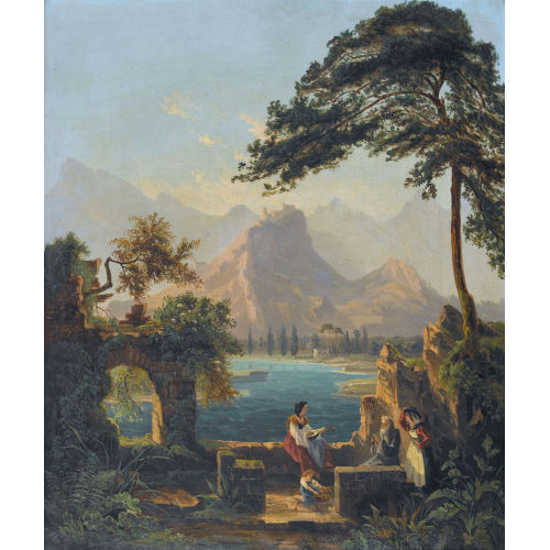 JULIUS RIETER : Felsige Flusslandschaft mit Ruinen und Staffage (DOBIASCHOFSKY AUKTIONEN AG)