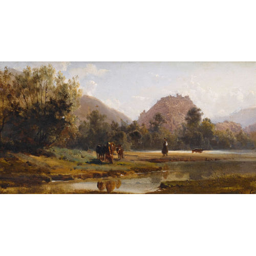 KARL GIRARDET : Landschaft bei Sitten mit Blick auf den H�gel der Valeria (DOBIASCHOFSKY AUKTIONEN AG)