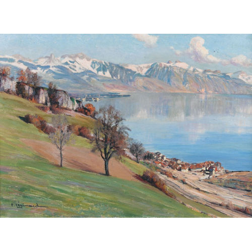 PAUL L�PINARD : Vorfr�hling am Genfersee mit Blick auf Rivaz (DOBIASCHOFSKY AUKTIONEN AG)