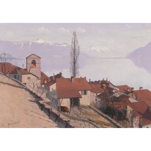 ALBERT DUPLAIN : Das herbstliche Saint-Saphorin am Genfersee (DOBIASCHOFSKY AUKTIONEN AG)