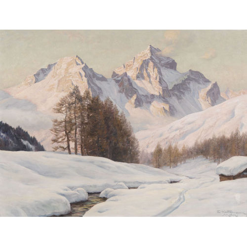 ERWIN KETTEMANN : 'Winterabend bei St. Moritz mit Piz Julier und Albana' (DOBIASCHOFSKY AUKTIONEN AG)