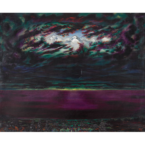 ANDR� EVARD : Seelandschaft mit Bergspitzen zwischen Wolken (DOBIASCHOFSKY AUKTIONEN AG)