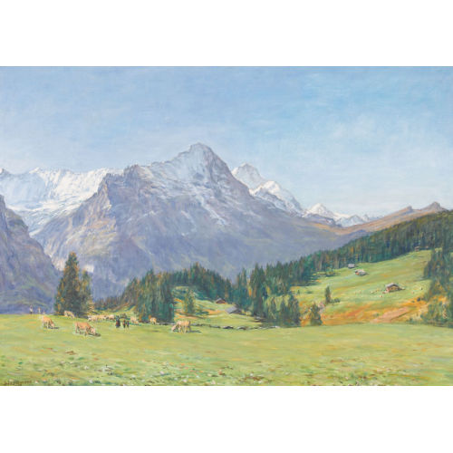 ADOLF HELMBERGER : Bergpanorama mit K�hen auf der Alp (DOBIASCHOFSKY AUKTIONEN AG)