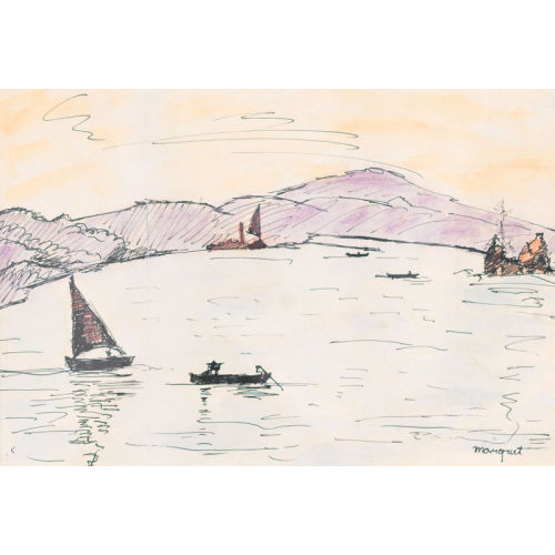 ALBERT MARQUET : Sommerliche Meeresbucht mit Schiffen (DOBIASCHOFSKY AUKTIONEN AG)