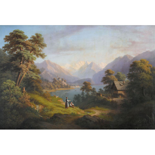 ANTON WINTERLIN : Blick auf den Brienzersee mit Staffage (DOBIASCHOFSKY AUKTIONEN AG)