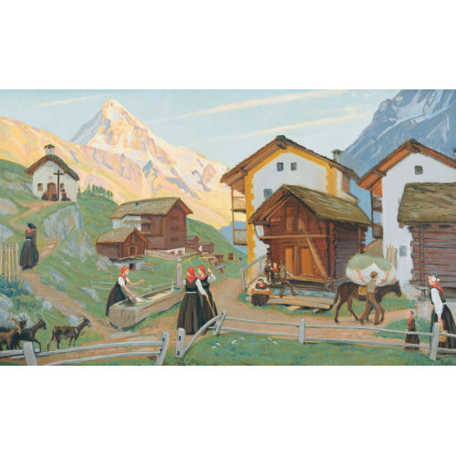 FRAN�OIS DE RIBAUPIERRE : Walliser Dorfpartie mit Dent Blanche (DOBIASCHOFSKY AUKTIONEN AG)