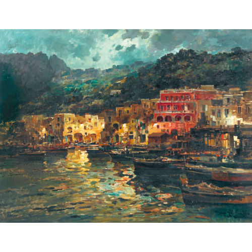 FELICE GIORDANO : Abendliche Ansicht von Marina Grande auf Capri (DOBIASCHOFSKY AUKTIONEN AG)