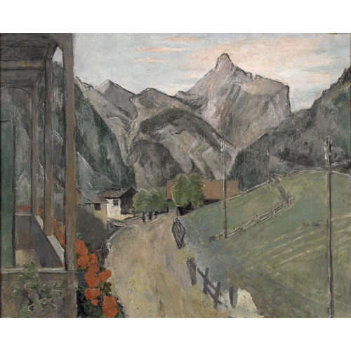 VICTOR SURBEK : Dorfstrasse vor Gebirgslandschaft (DOBIASCHOFSKY AUKTIONEN AG)