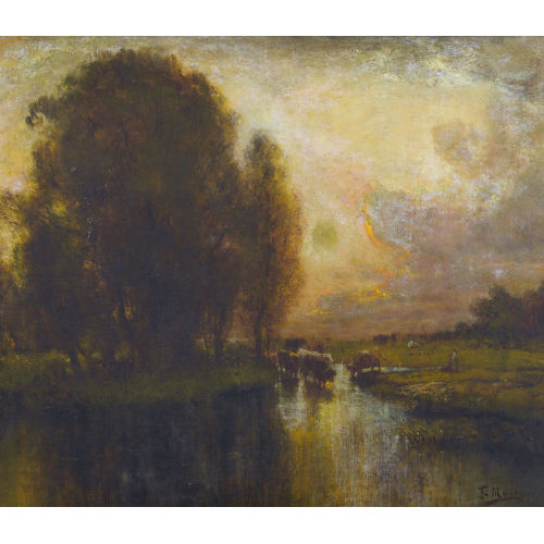 FRAN�OIS MAURY : Auenlandschaft im Abendrot mit Kuhherde (DOBIASCHOFSKY AUKTIONEN AG)
