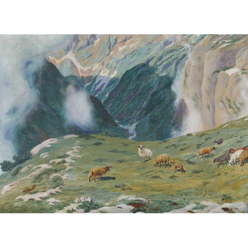 HANS WIDMER : Alppartie mit Schafherde (DOBIASCHOFSKY AUKTIONEN AG)