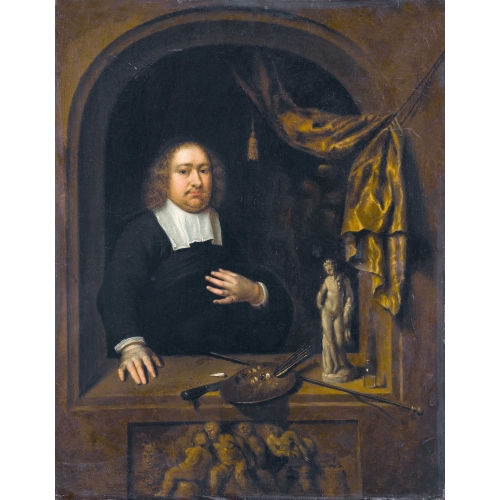CASPAR NETSCHER : Bildnis eines Malers in der Fensternische (DOBIASCHOFSKY AUKTIONEN AG)