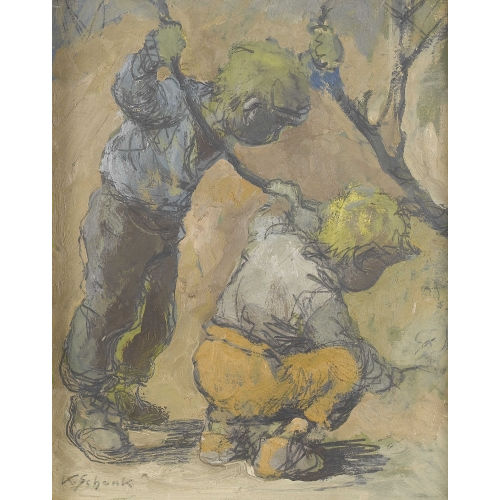 KARL SCHENK : Zwei Knaben an einem Baum (DOBIASCHOFSKY AUKTIONEN AG)