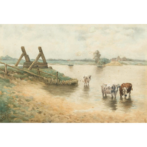 BERNARDUS ARPS : Sommerliches Flussufer mit K�hen (DOBIASCHOFSKY AUKTIONEN AG)