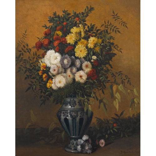 FLORIMOND GU�NOT : Herbststrauss in Westerw�lder Steinzeugvase (DOBIASCHOFSKY AUKTIONEN AG)
