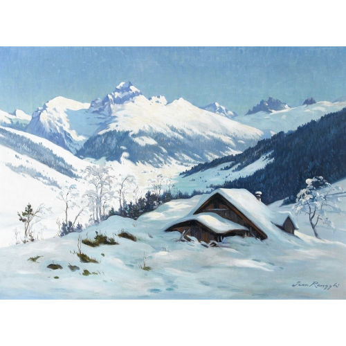 JEAN RENGGLI : Winterlandschaft bei Engelberg mit dem Hahnen (DOBIASCHOFSKY AUKTIONEN AG)