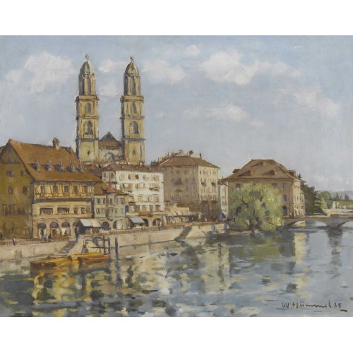 WILLY HUMMEL : Z�rcher Limmatquai mit Grossm�nster (DOBIASCHOFSKY AUKTIONEN AG)