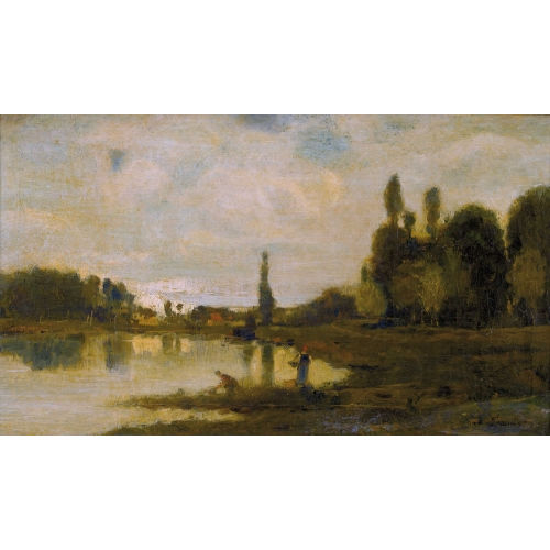 CHARLES FRAN�OIS DAUBIGNY : W�scherinnen am Flussufer (DOBIASCHOFSKY AUKTIONEN AG)