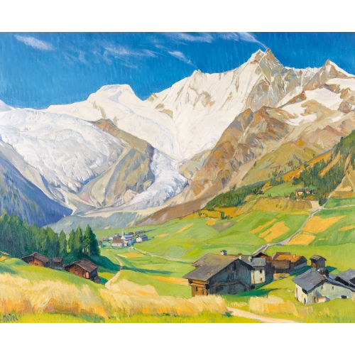 ERNST II HODEL : Saas-Fee im Sommer mit der Mischabelgruppe (DOBIASCHOFSKY AUKTIONEN AG)