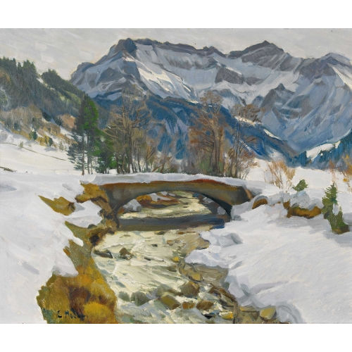 ERNST II HODEL : Winterlicher Gebirgsbach (DOBIASCHOFSKY AUKTIONEN AG)