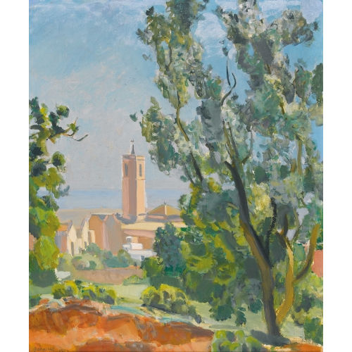 MAURICE BARRAUD : Sommerliche Landschaft mit Blick auf einen Kirchturm (DOBIASCHOFSKY AUKTIONEN AG)