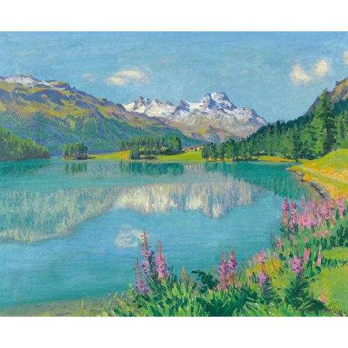 WALDEMAR THEOPHIL FINK : 'Blumiges Ufer am Champfersee (Engadin)' (DOBIASCHOFSKY AUKTIONEN AG)