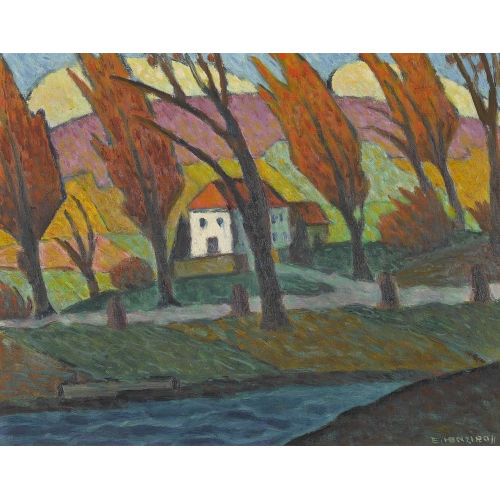 EUGEN HENZIROSS : Herbstliche Flusslandschaft mit einem Haus (DOBIASCHOFSKY AUKTIONEN AG)