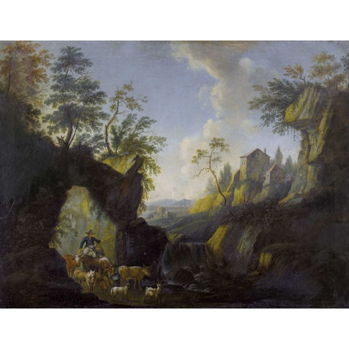 PHILIPP PETER) ROSA DA TIVOLI (EIGTL. ROOS : Felsige Landschaft mit Hirten und Vieh (DOBIASCHOFSKY AUKTIONEN AG)