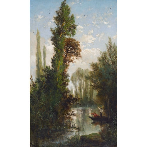 AUGUSTE ALLONG� : Idyllische Flusslandschaft mit Fischern (DOBIASCHOFSKY AUKTIONEN AG)