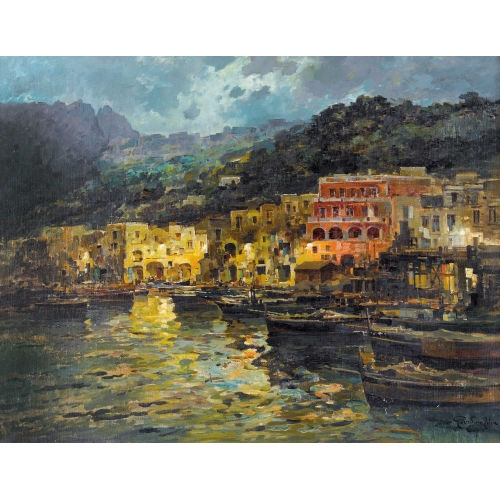FELICE GIORDANO : Abendliche Ansicht von Marina Grande auf Capri (DOBIASCHOFSKY AUKTIONEN AG)