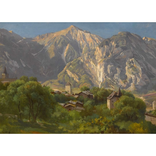 JEAN PHILIPPE GEORGE-JULLIARD : Sommerliche Berglandschaft mit einem Dorf (DOBIASCHOFSKY AUKTIONEN AG)