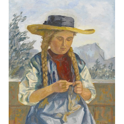 FRANZ GEHRI : Strickendes Bauernm�dchen (DOBIASCHOFSKY AUKTIONEN AG)