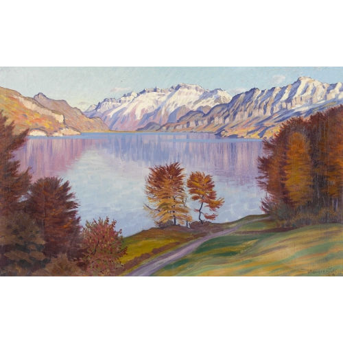 WALDEMAR THEOPHIL FINK : Herbstliche Landschaft am Brienzersee (DOBIASCHOFSKY AUKTIONEN AG)