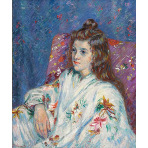 ARMAND (AUCH JEAN-BAPTISTE ARMAND) GUILLAUMIN : 'Portrait de Mlle Guillaumin en Kimono' (DOBIASCHOFSKY AUKTIONEN AG)