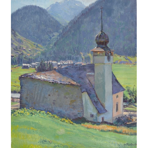 HENRI MARCEL ROBERT : Die Dorfkirche von Oberwald im Wallis (DOBIASCHOFSKY AUKTIONEN AG)