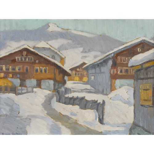 FRANZ GEHRI : Winterlandschaft mit einem Bergdorf (DOBIASCHOFSKY AUKTIONEN AG)