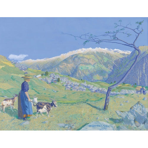 WALDEMAR THEOPHIL FINK : Sommerliche Alp mit Hirtin und Ziegen (DOBIASCHOFSKY AUKTIONEN AG)