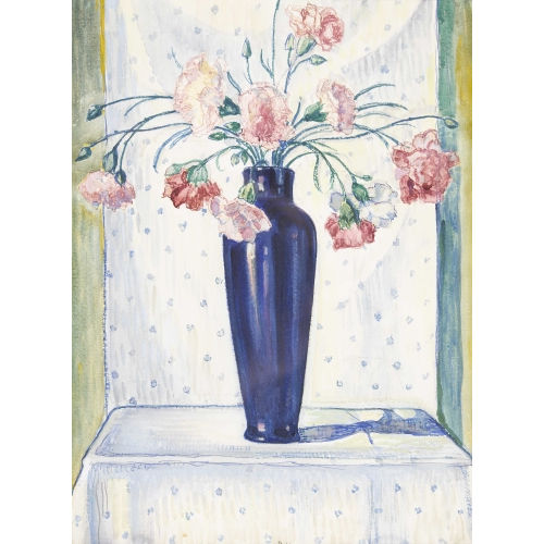 TRAUGOTT SENN : Stillleben mit Nelken in blauer Vase (DOBIASCHOFSKY AUKTIONEN AG)