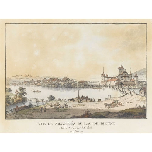 JOHANN LUDWIG ABERLI : 'Vue de Nidau, pr�s du Lac de Bienne' (DOBIASCHOFSKY AUKTIONEN AG)