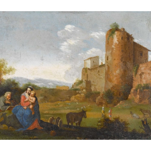 CORNELIS VAN POELENBURGH : Ruhe auf der Flucht (DOBIASCHOFSKY AUKTIONEN AG)