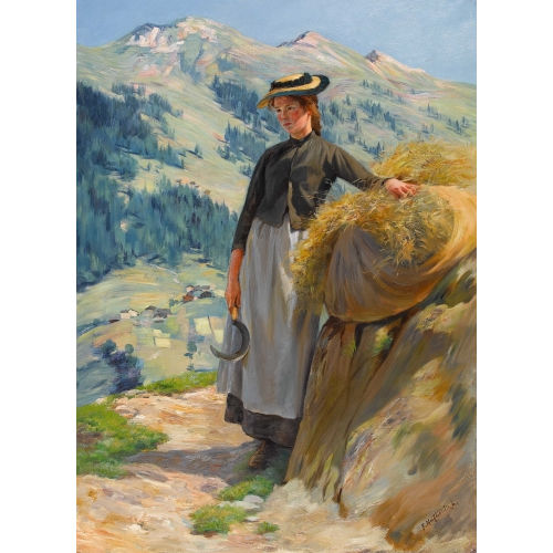 FRITZ-�DOUARD HUGUENIN-LASSAUGUETTE : Rastende Schnitterin in den Walliser Bergen (DOBIASCHOFSKY AUKTIONEN AG)