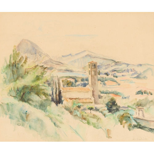 ABRAM ADOLPHE MILICH : S�dtessiner Landschaft mit Kirche (DOBIASCHOFSKY AUKTIONEN AG)