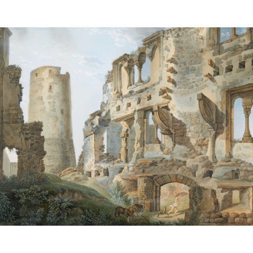 ABRAHAM LOUIS RODOLPHE DUCROS : Jagende B�ren in Ruinenlandschaft (DOBIASCHOFSKY AUKTIONEN AG)